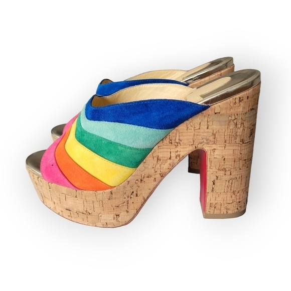 Christian Louboutin O Sister Rainbow Suede Platform Heel Slide Pumps 35 US 5 - Picture 12 of 17